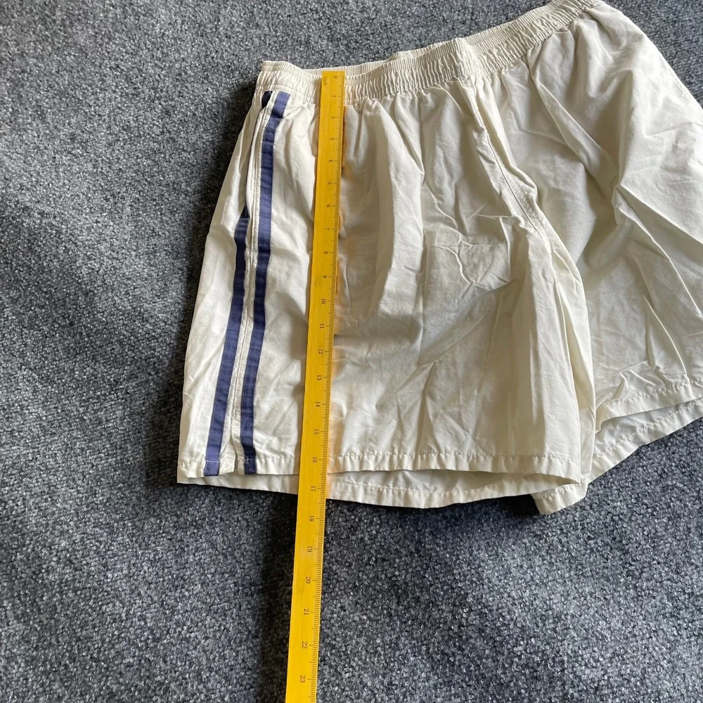 Speedo Mens Vintage Swim Trunks Cream Navy Blue Side‎ Stripe Mesh Liner Large